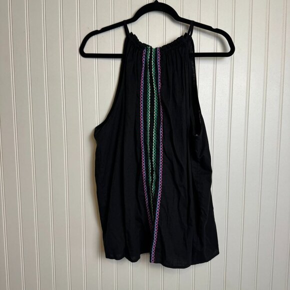 Knox Rose NWT Black Embroidered Halter Top Back Tie K7 - Picture 2 of 7